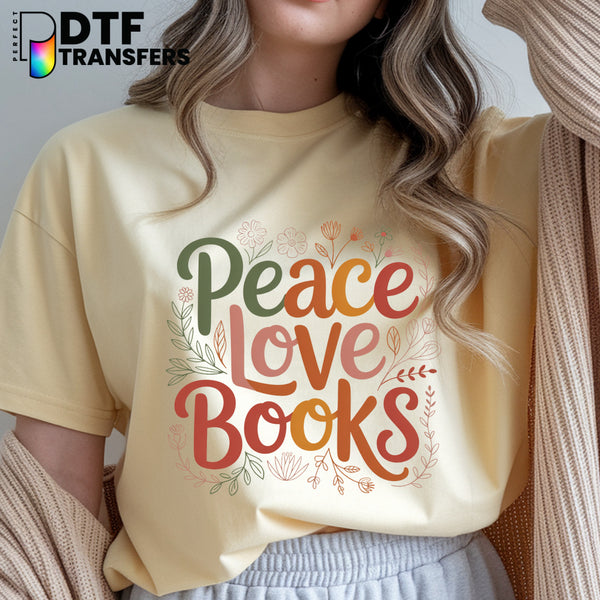 Peace Love Books Floral Fall – Teacher DTF Transfer
