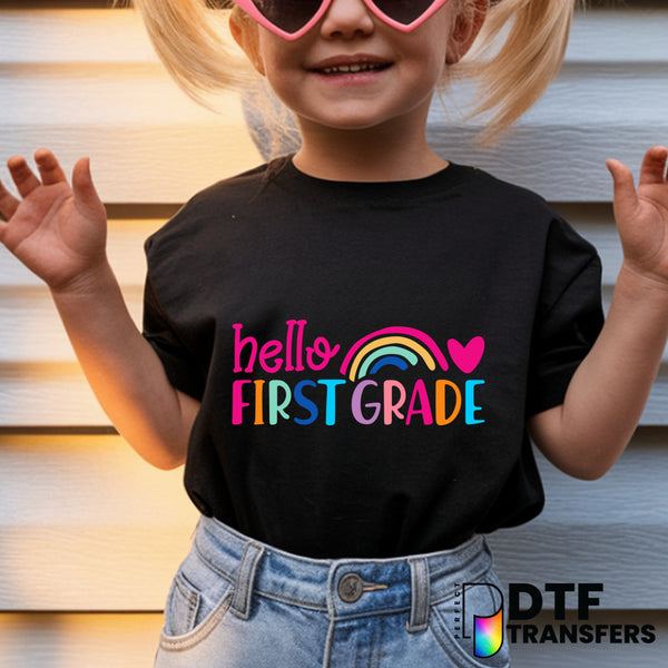 Hello First Grade Colorful Rainbow – Teacher DTF Transfer