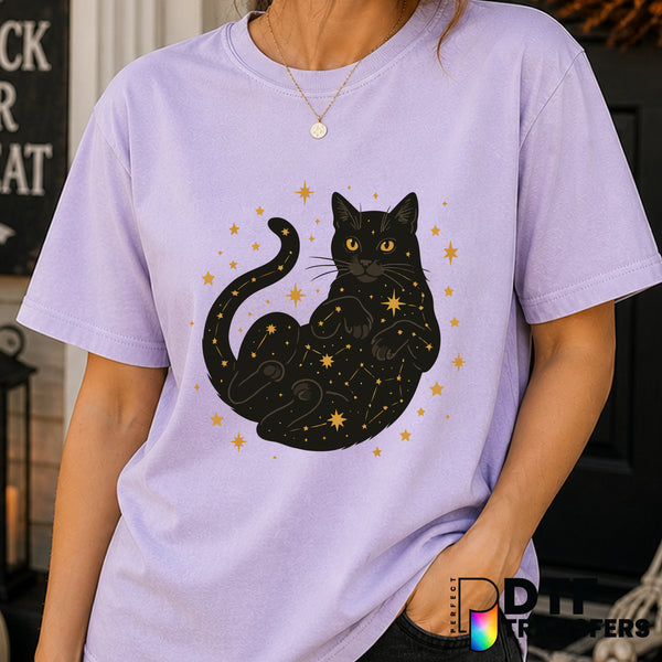 Celestial Black Cat & Moon – Halloween DTF Transfer