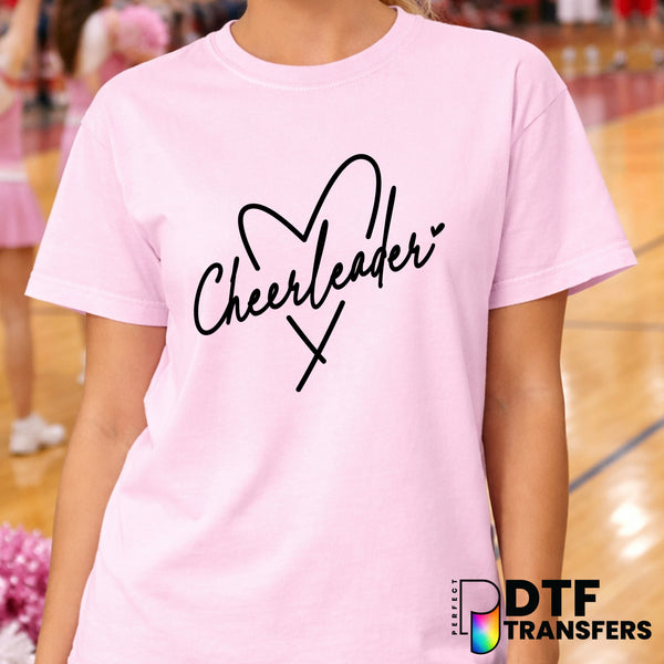 Cheerleader Simple Script with Heart – Cheerleading DTF Transfer