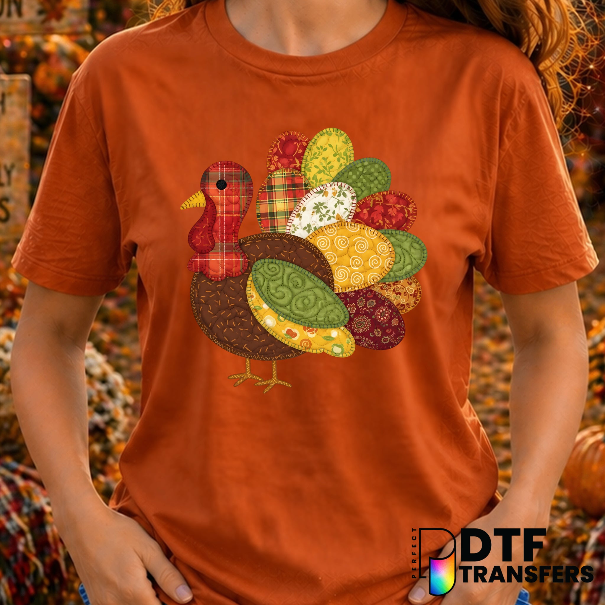 Patchwork Turkey – Thanksgiving DTF Transfer