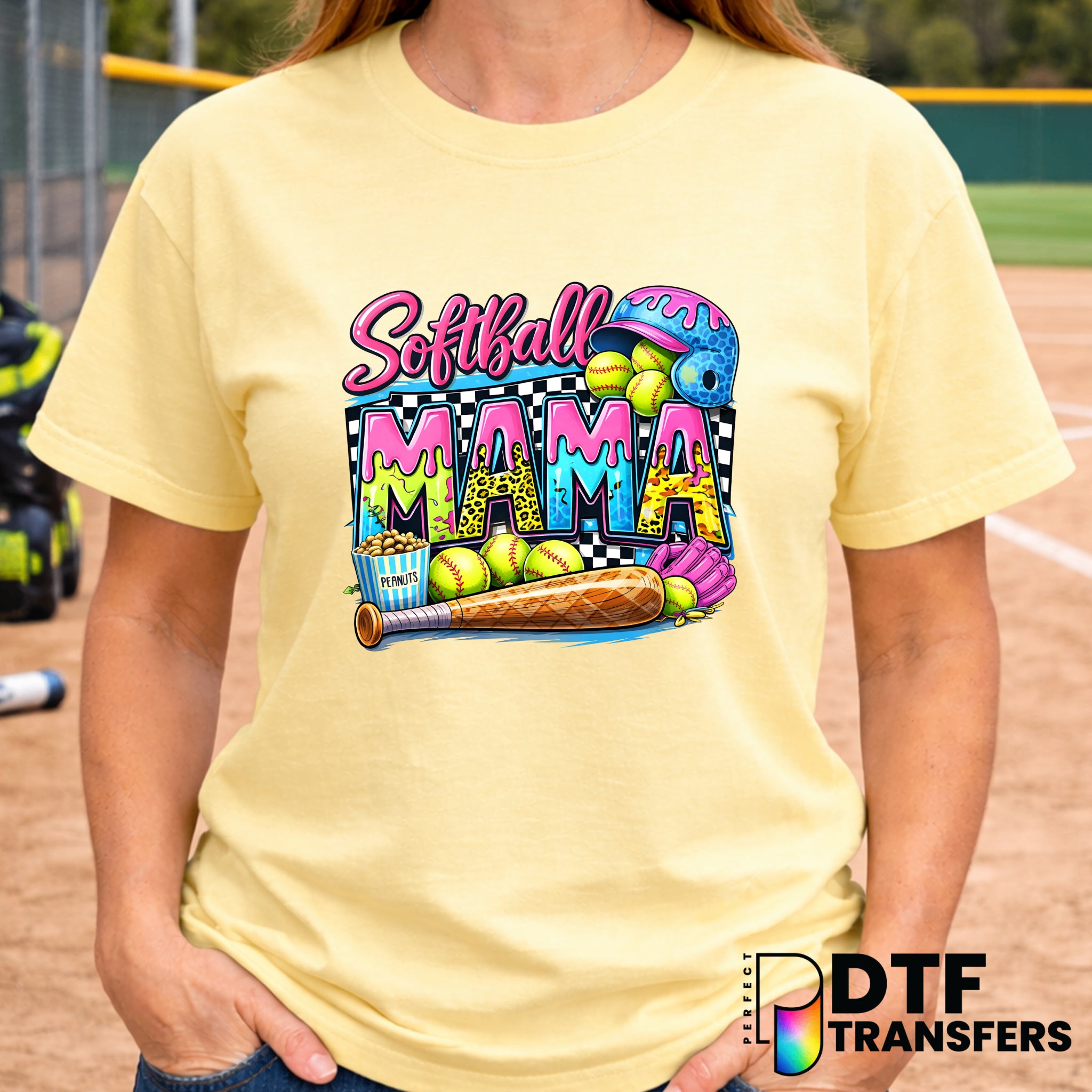 Softball Mama Colorful Drip Checkered – Softball DTF Transfer
