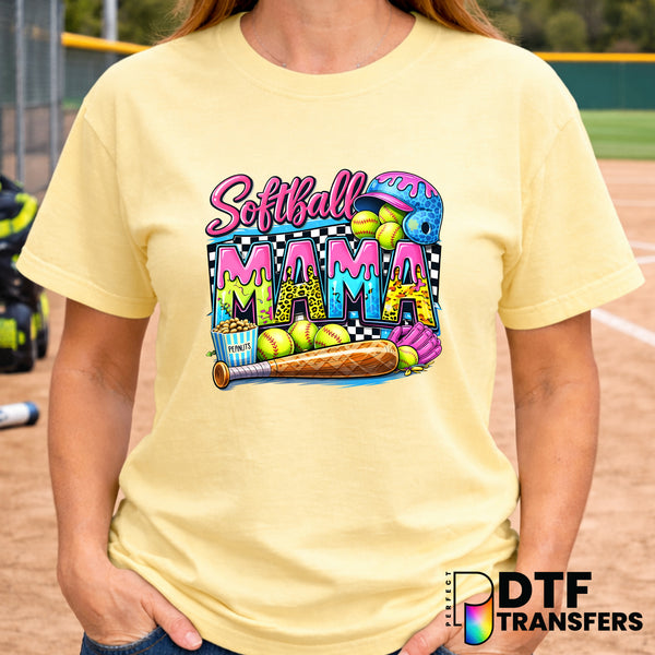 Softball Mama Colorful Drip Checkered – Softball DTF Transfer
