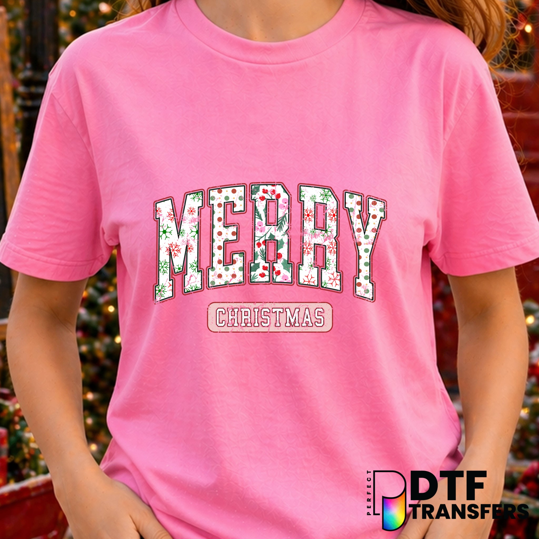 Merry Christmas Retro Varsity Arch Snowflakes – Christmas DTF Transfer