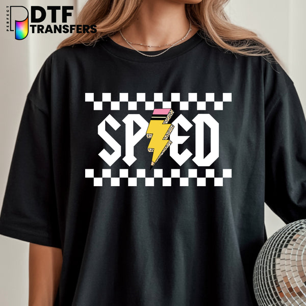 SPED Checkered Pencil Lightning – Special Education DTF Transfer