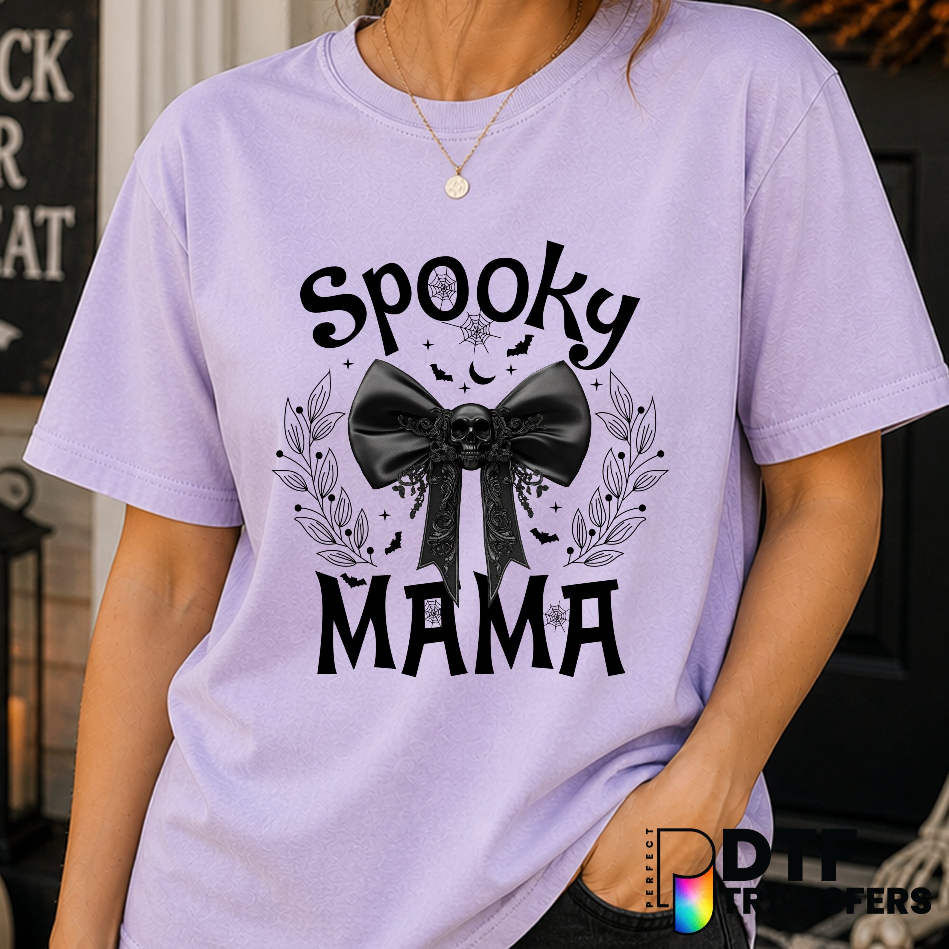 Spooky Mama Coquette Black Bow – Halloween DTF Transfer