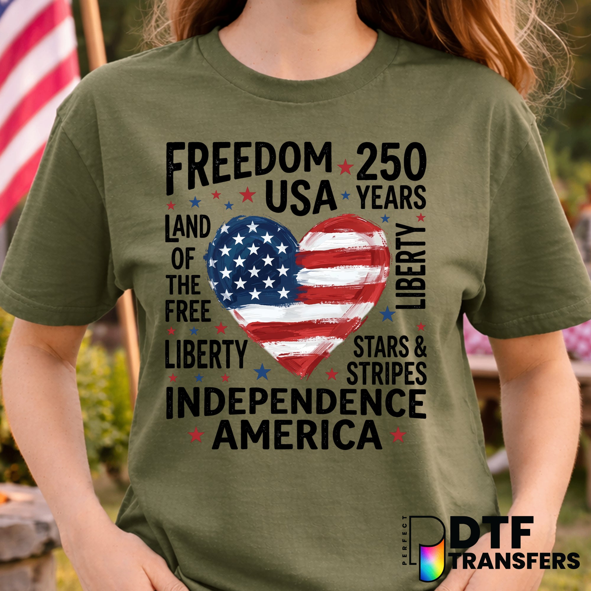 USA Heart Watercolor Flag – Fourth of July DTF Transfer