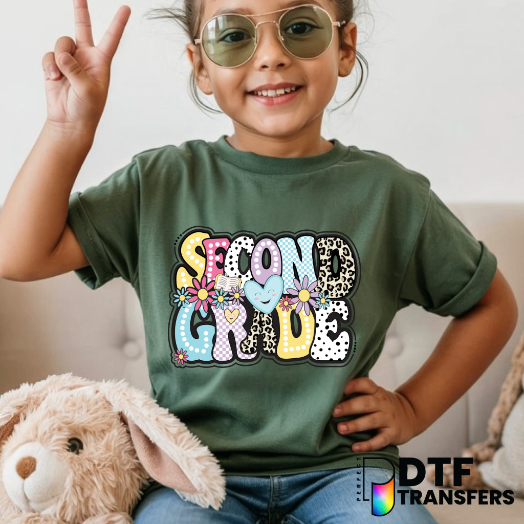 SECOND GRADE WELCOME BACK TO SCHOOL – Dalmation Leopard Checkered Apple Teacher DTF Transfer