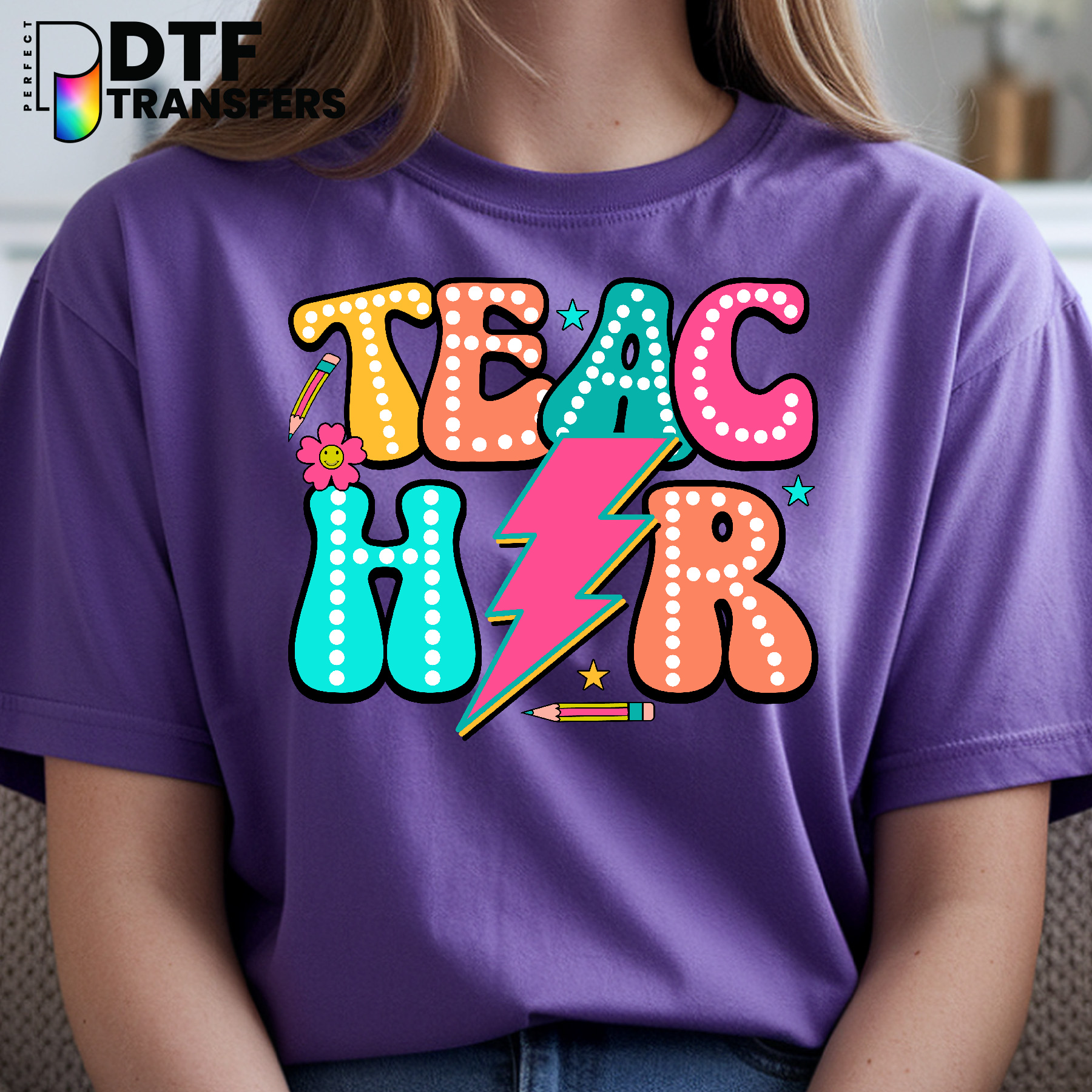 TEACHER Lightning Bolt – Teacher DTF Transfer
