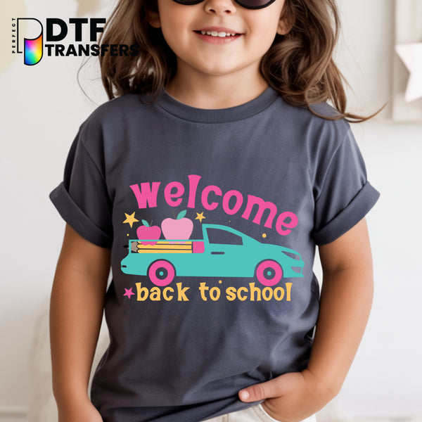 WELCOME BACK TO SCHOOL Car with Supplies – Teacher DTF Transfer