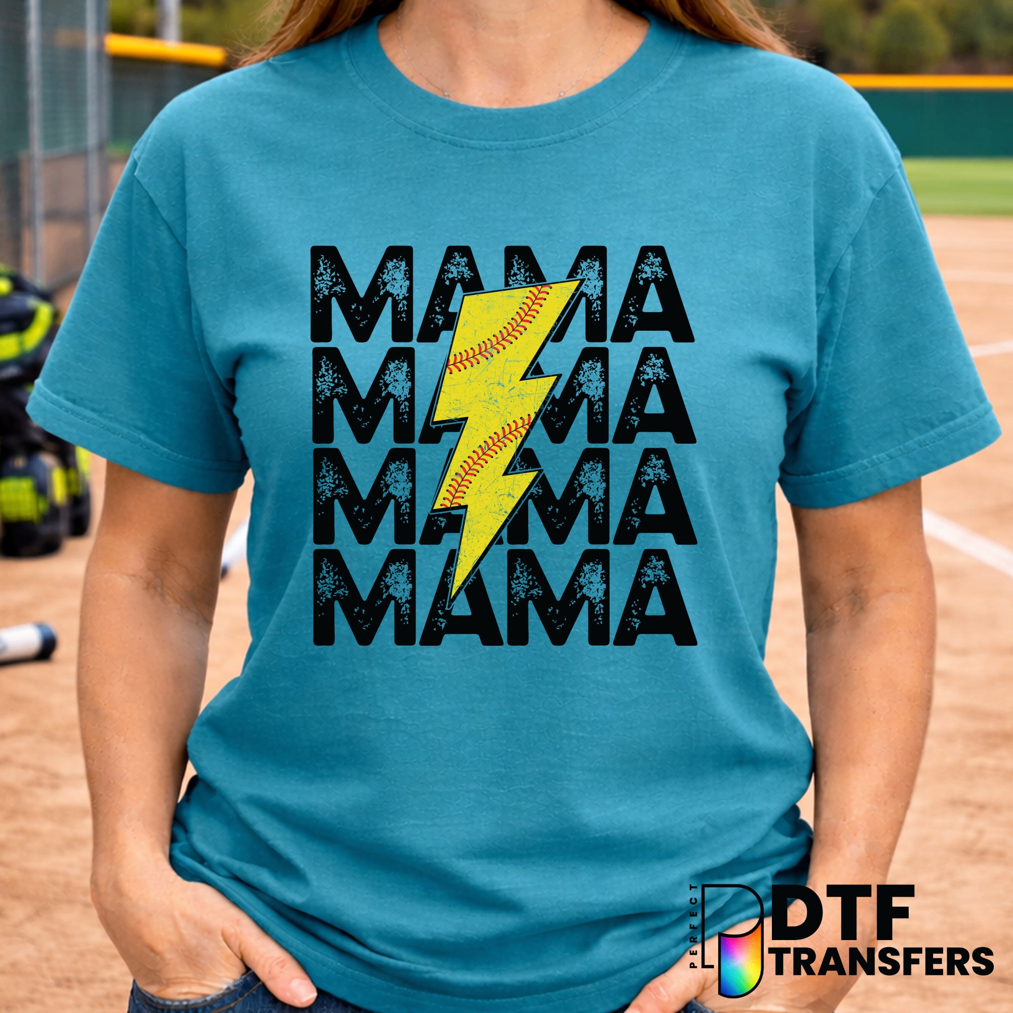 Mama Softball Lightning Bolt Grunge – DTF Transfer