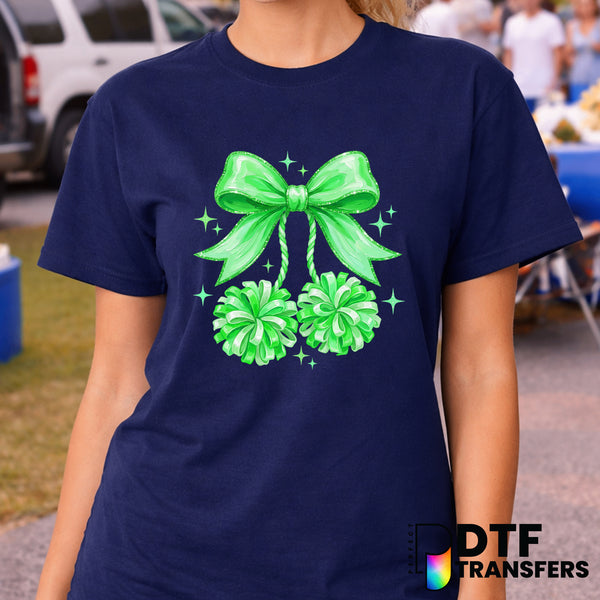 Green Pom Pom Coquette Bow CHEER – Cheerleading DTF Transfer