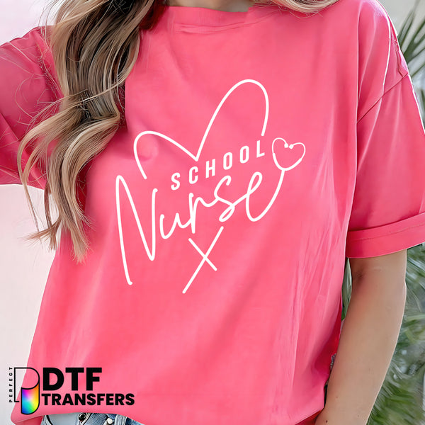 School Nurse Script Heart – School Nurse DTF Transfer