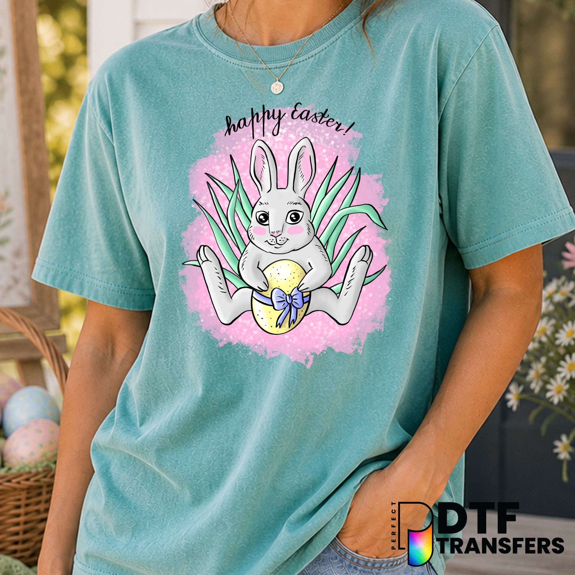 Watercolor Easter Bunny with Eggs – Easter DTF Transfer