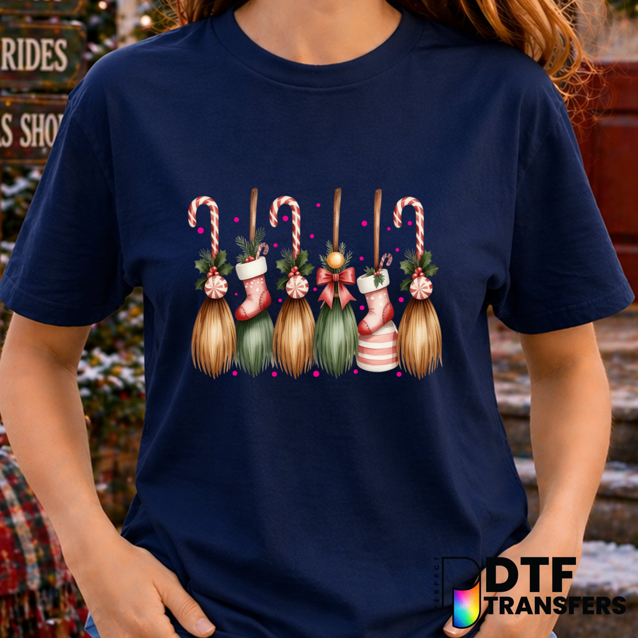 Broomsticks Candy Cane Stockings – Christmas DTF Transfer