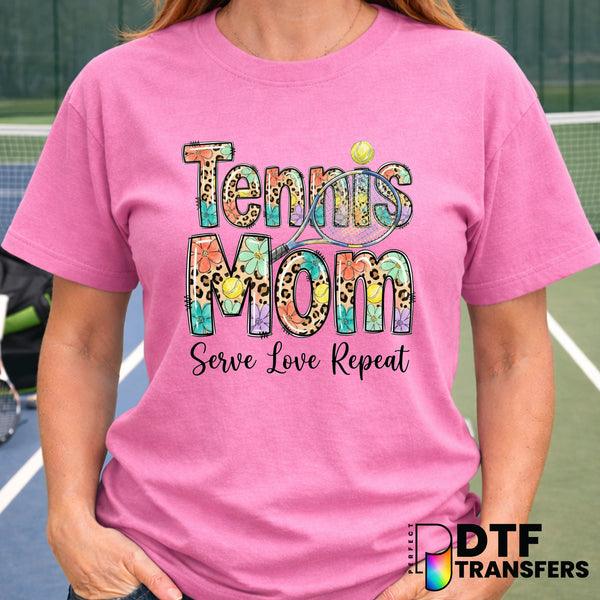 Tennis Mom Floral Leopard Serve Love Repeat – Tennis DTF Transfer