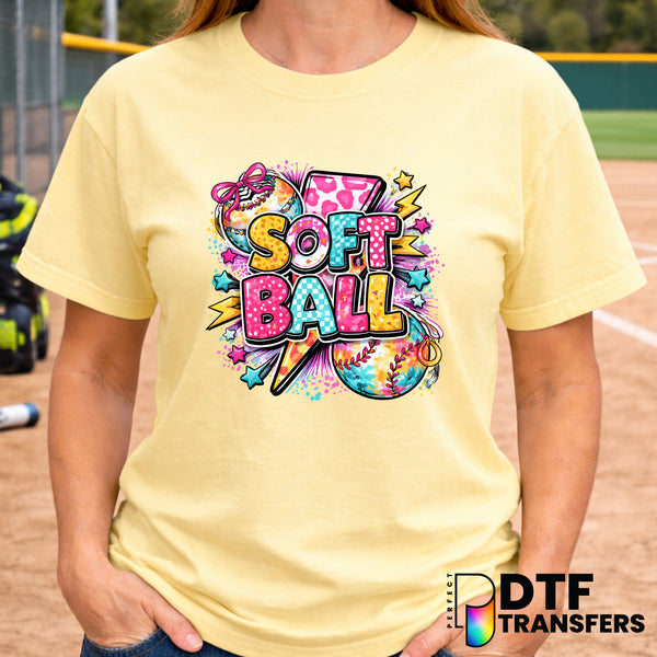 Softball Leopard Lightning Checkered – DTF Transfer