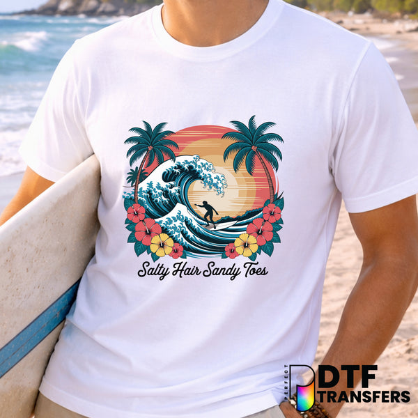 Salty Hair Sandy Toes Summer Sunset – Surfing DTF Transfer