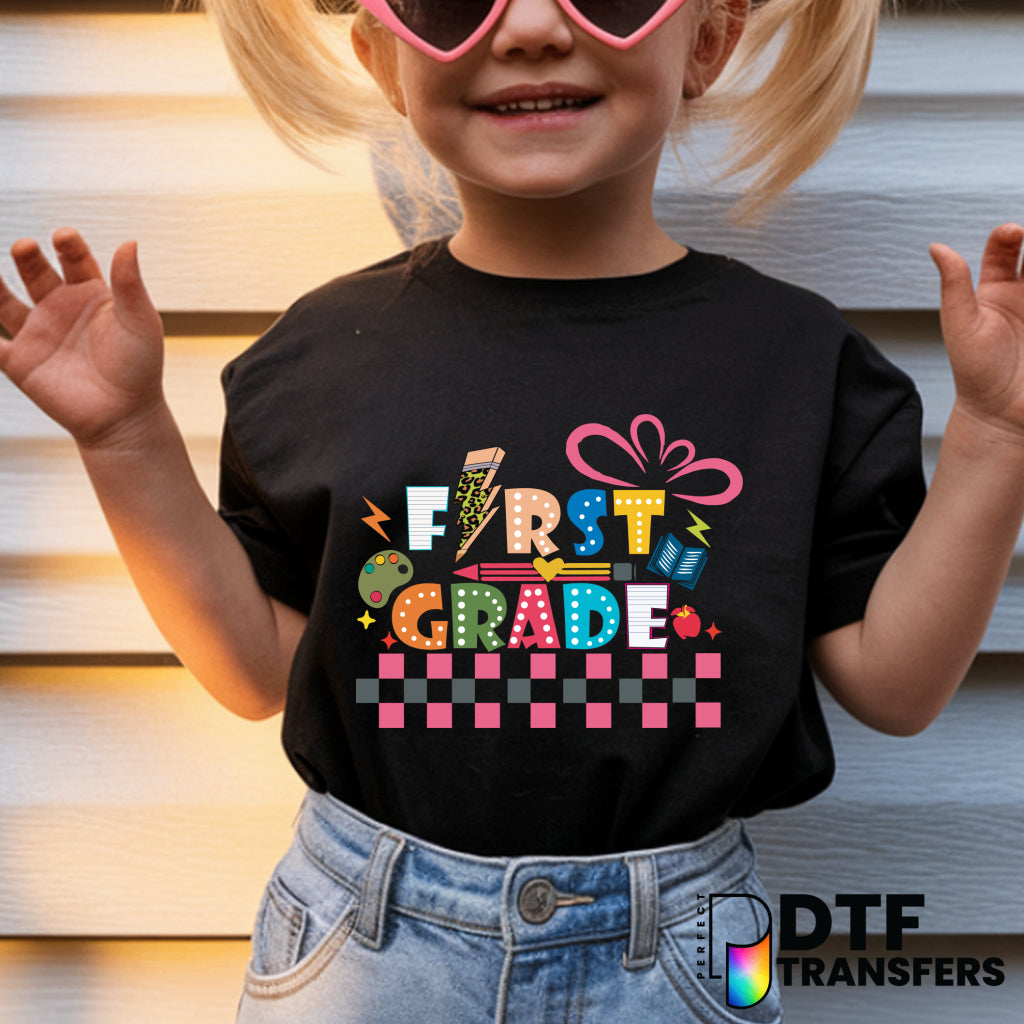 Colorful Checkered First Grade - Welcome Back to School – Teacher DTF Transfer