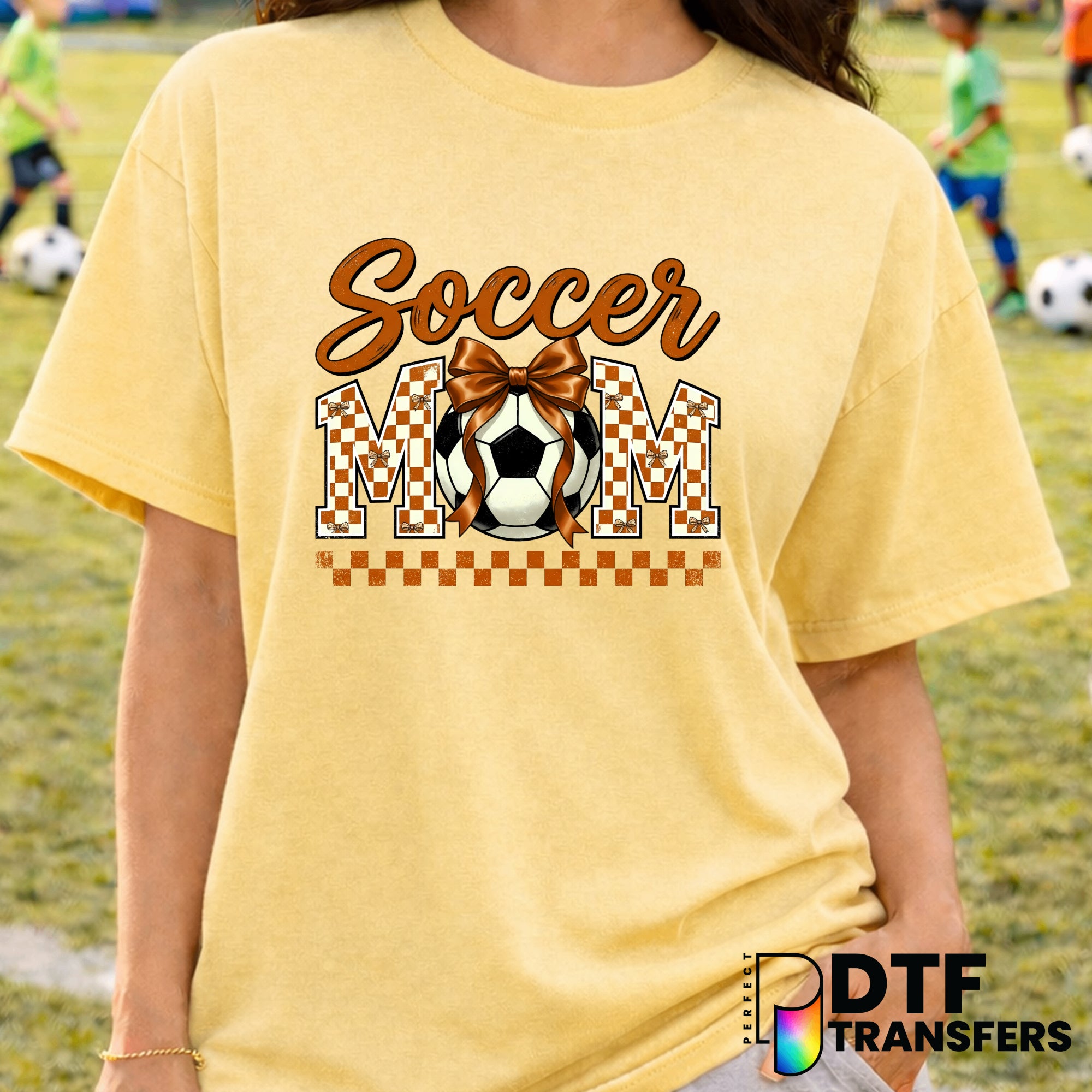 Soccer Mom Orange Coquette Bow – Soccer DTF Transfer