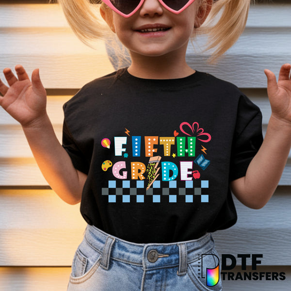 Colorful Checkered Fifth Grade - Welcome Back to School – Teacher DTF Transfer