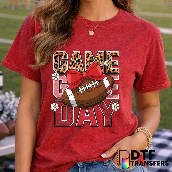 Game Day Stacked Leopard Glitter Coquette Bow – Football DTF Transfer