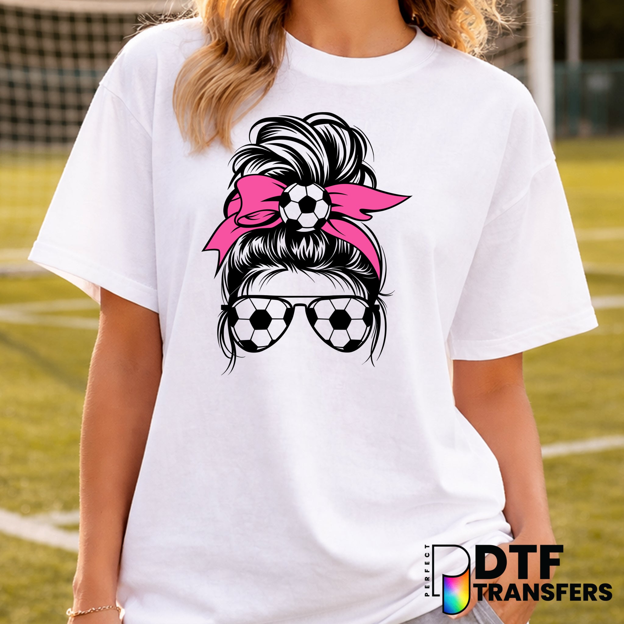 Messy Bun Soccer Mom – Soccer DTF Transfer
