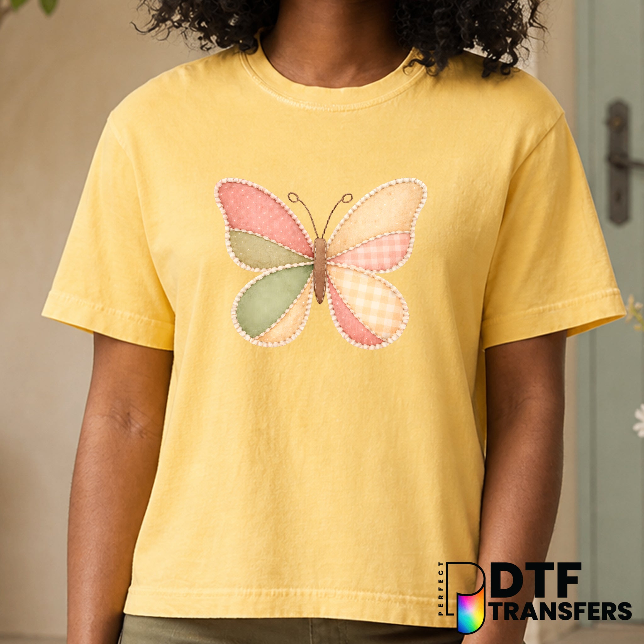 Faux Patchwork Butterfly – Easter DTF Transfer