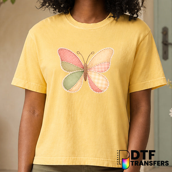 Faux Patchwork Butterfly – Easter DTF Transfer