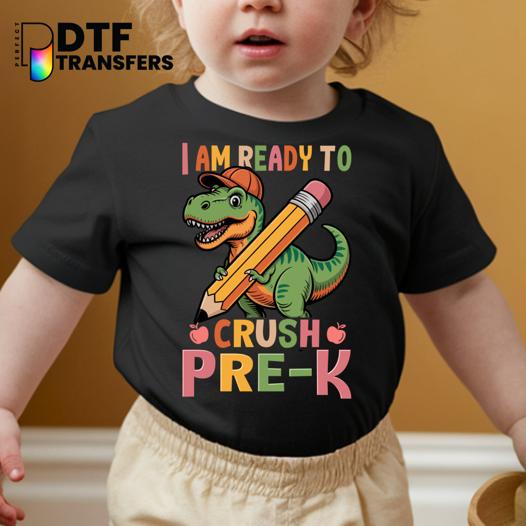 Ready to Crush Pre-K T-Rex with Glasses – Teacher DTF Transfer