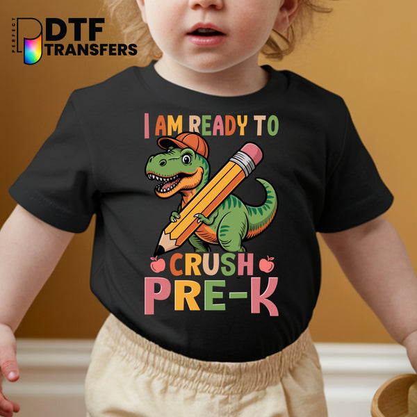 Ready to Crush Pre-K T-Rex with Glasses – Teacher DTF Transfer