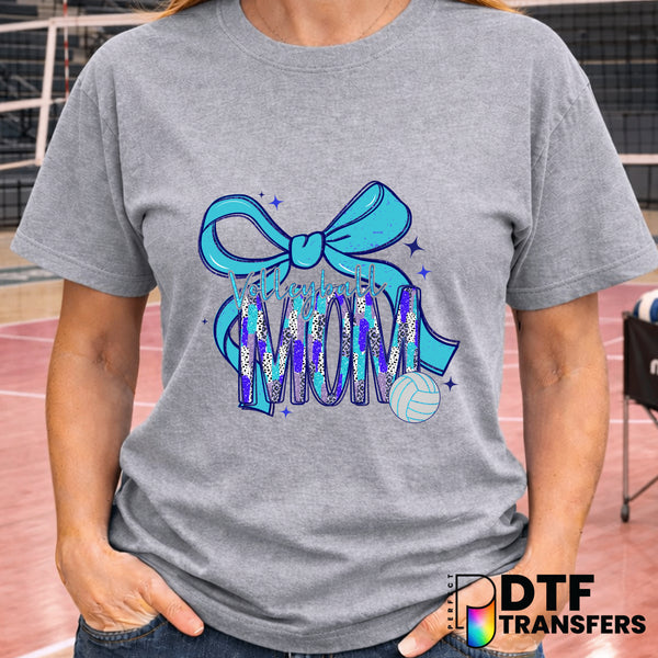 Blue and Teal Preppy Leopard Glitter Volleyball Mom – Volleyball DTF Transfer