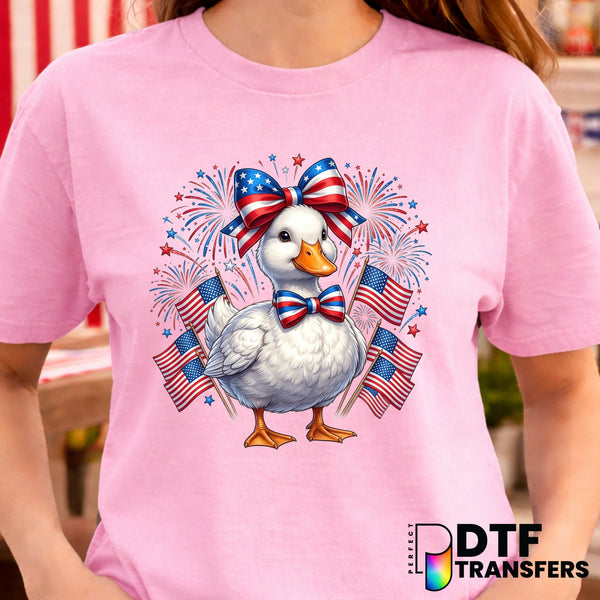 Patriotic Duck American Flag Coquette – Fourth of July DTF Transfer