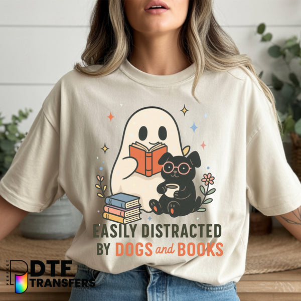 Easily Distracted By Dogs and Books – Teacher DTF Transfer