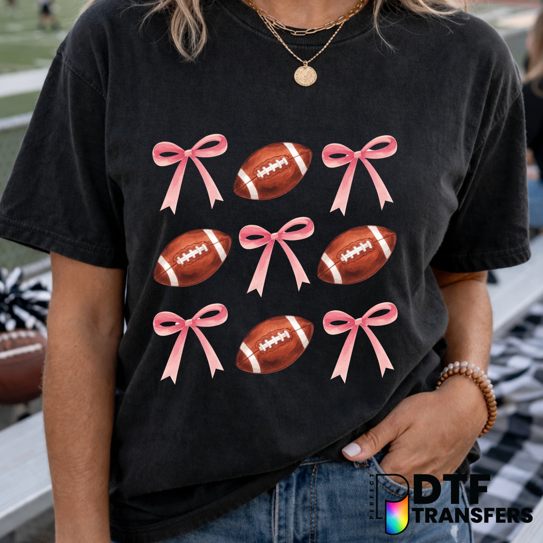 Pink Bows and Football – Football DTF Transfer