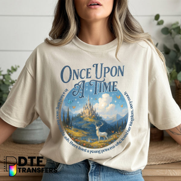 Once Upon a Time – Blue Glitter Storybook Teacher DTF Transfer