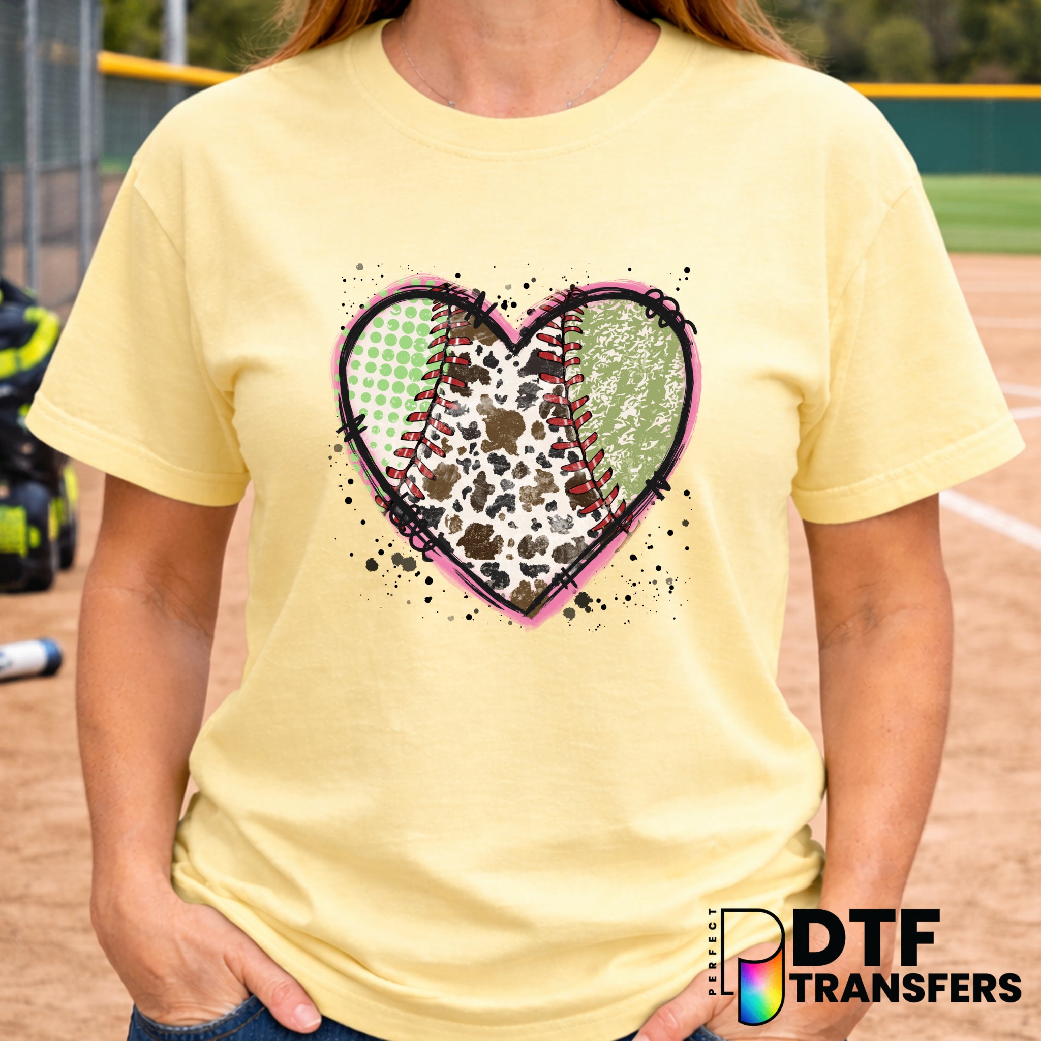 Western Softball Heart Splatter – DTF Transfer