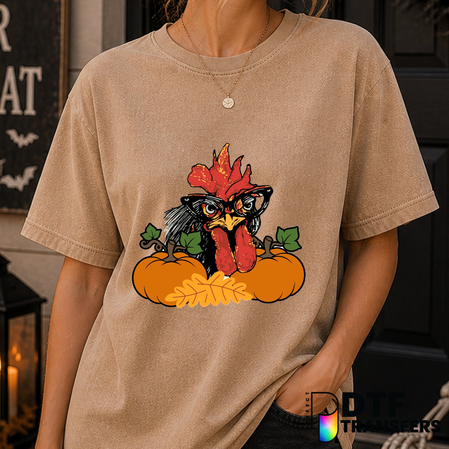 Grumpy Chicken Pumpkin – Halloween DTF Transfer