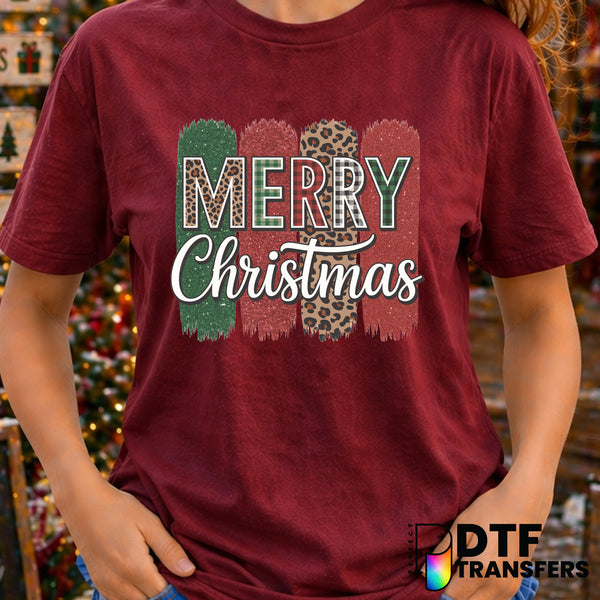 Merry Christmas Leopard Buffalo Plaid Brushstrokes – Christmas DTF Transfer