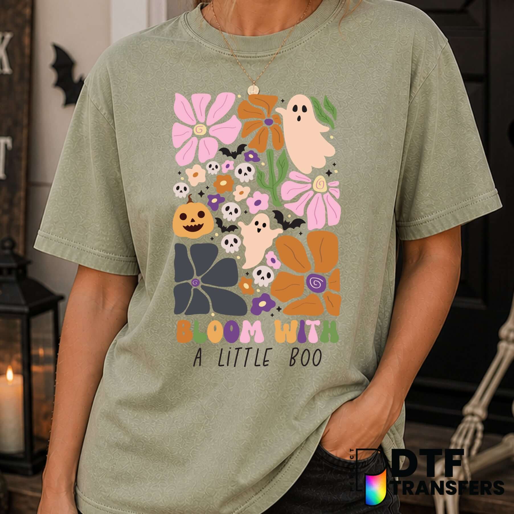 Bloom With A Little Boo – Halloween DTF Transfer