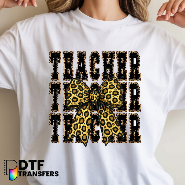 'Teacher' Leopard Print Bow – Teacher DTF Transfer