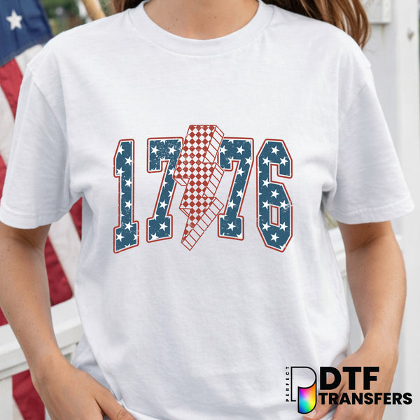 1776 Retro Lightning Bolt Fourth of July DTF Transfer