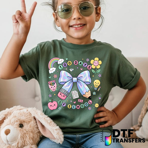 100 Days – Holographic Bow & Beads Teacher DTF Transfer