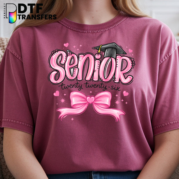 Senior 2026 Pink Bow – Teacher DTF Transfer