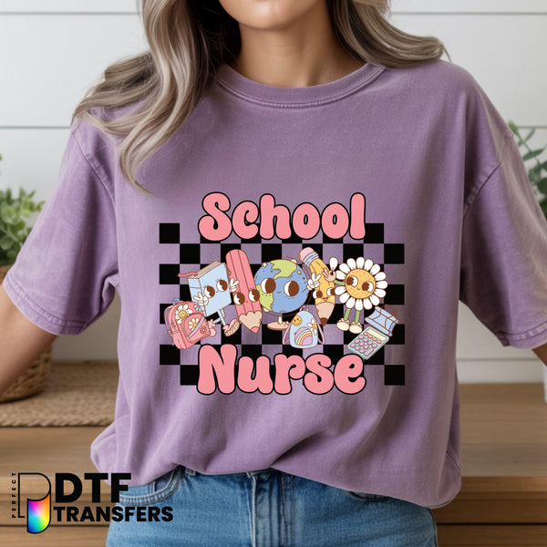SCHOOL NURSE RETRO CHECKERED Peace Sign – School Nurse DTF Transfer
