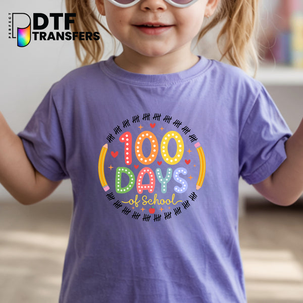100 DAYS OF SCHOOL – Teacher Pencil Circle DTF Transfer