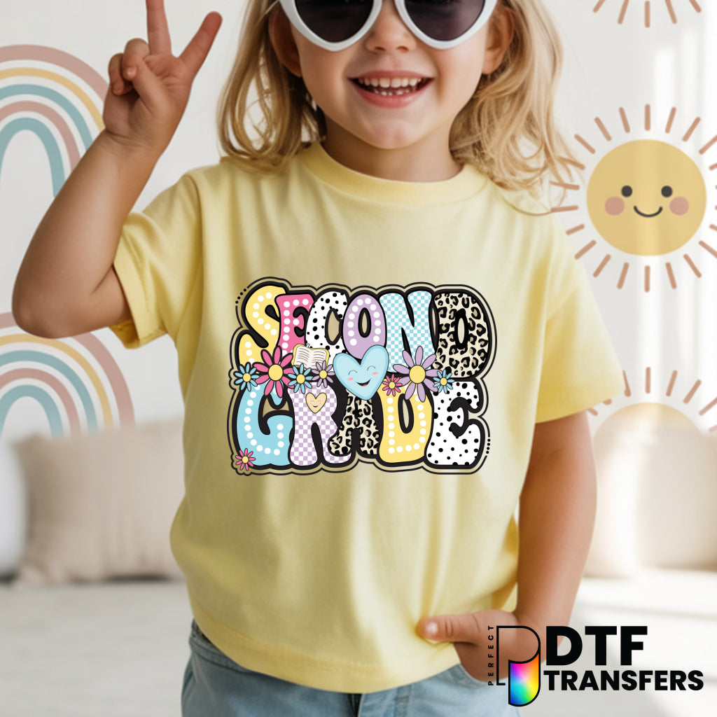 SECOND GRADE WELCOME BACK TO SCHOOL – Dalmation Leopard Checkered Apple Teacher DTF Transfer