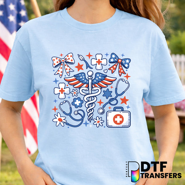 Coquette Patriotic Nurse – Fourth of July DTF Transfer