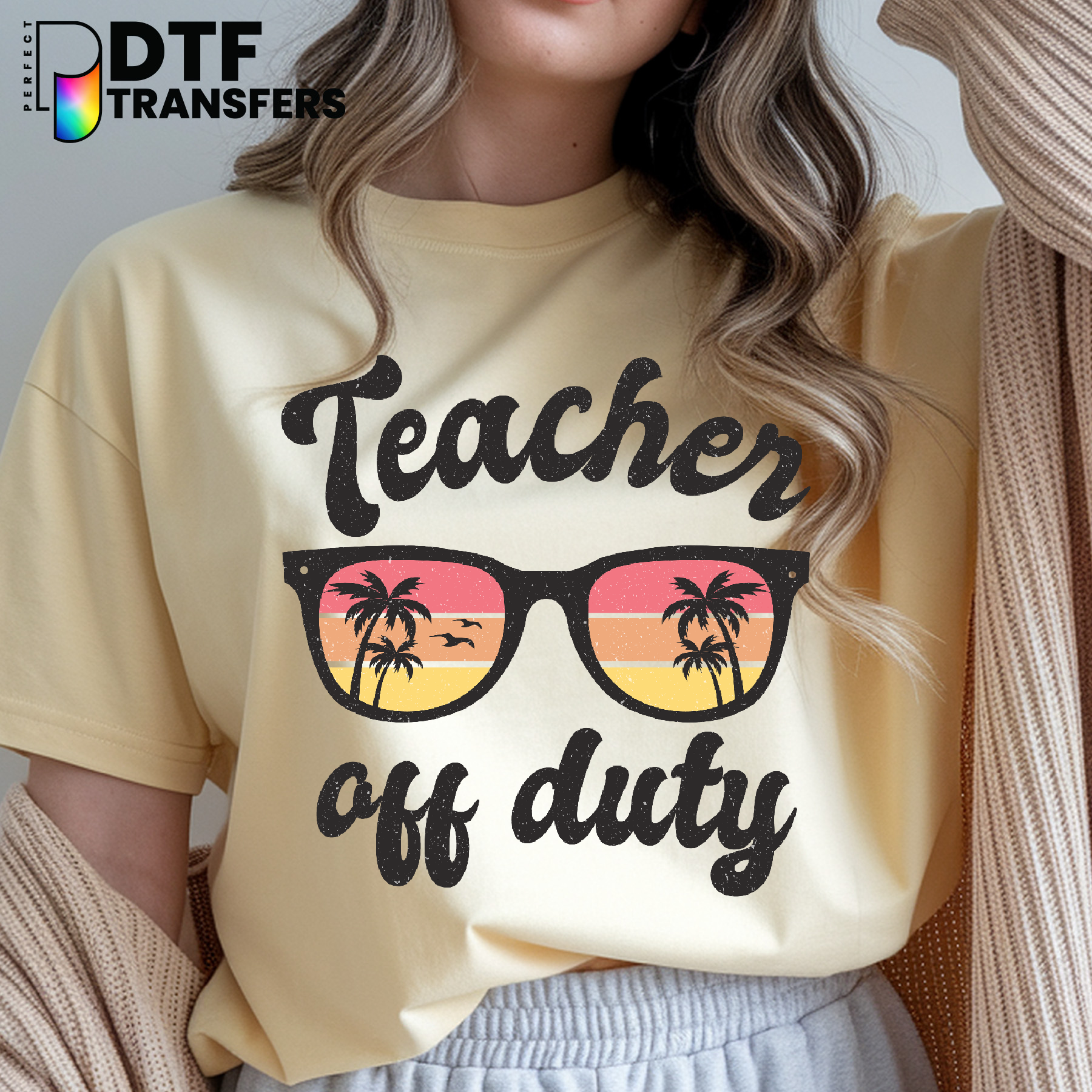 Teacher Off Duty – Teacher DTF Transfer with Blossom Gradient