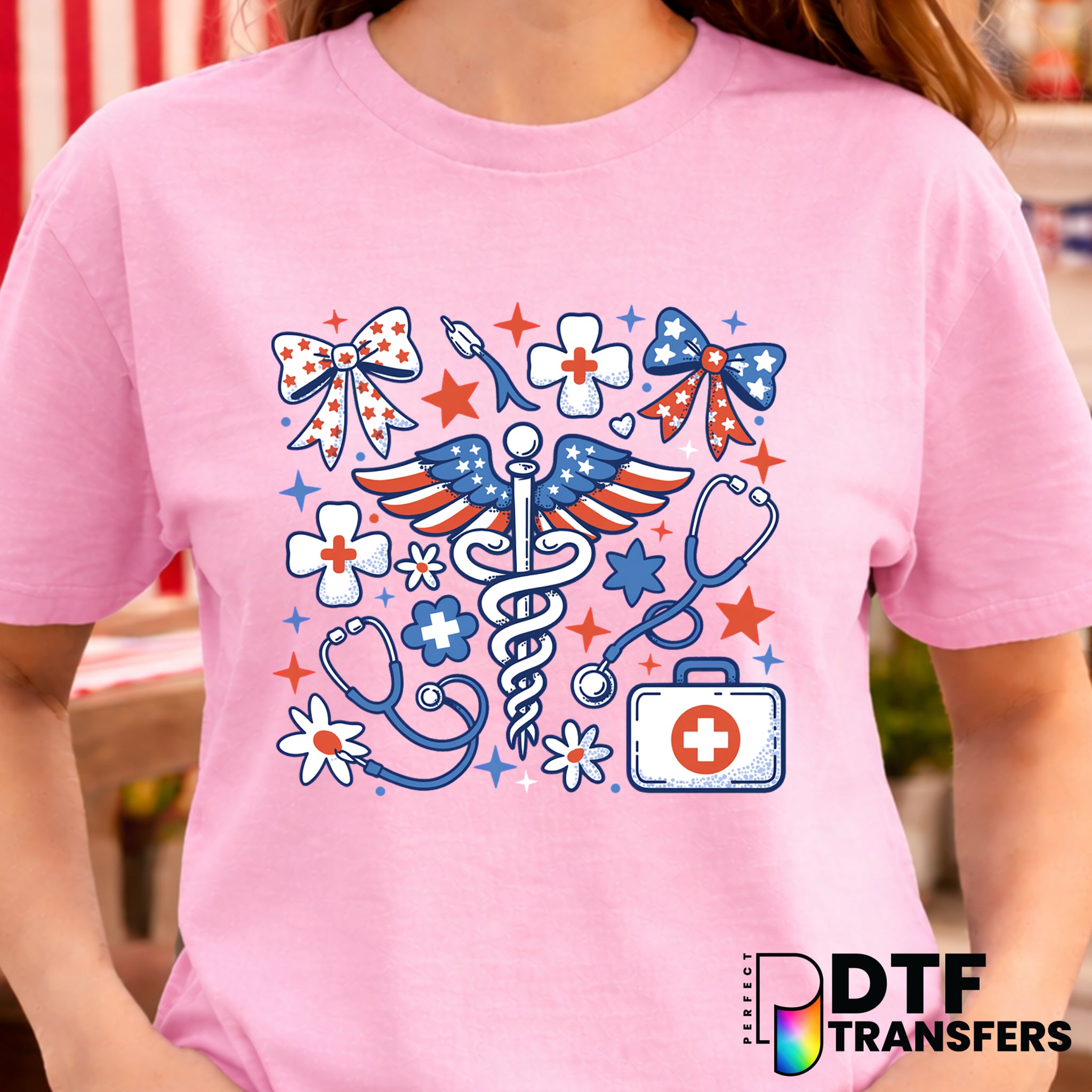 Coquette Patriotic Nurse – Fourth of July DTF Transfer